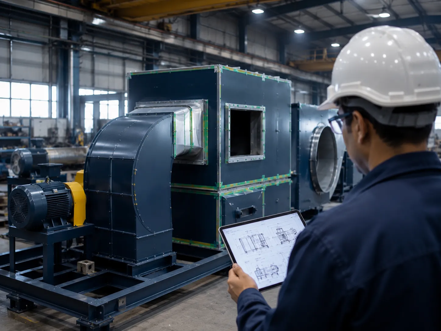 Engineer reviewing a custom air handling system design by Airvent Systems
