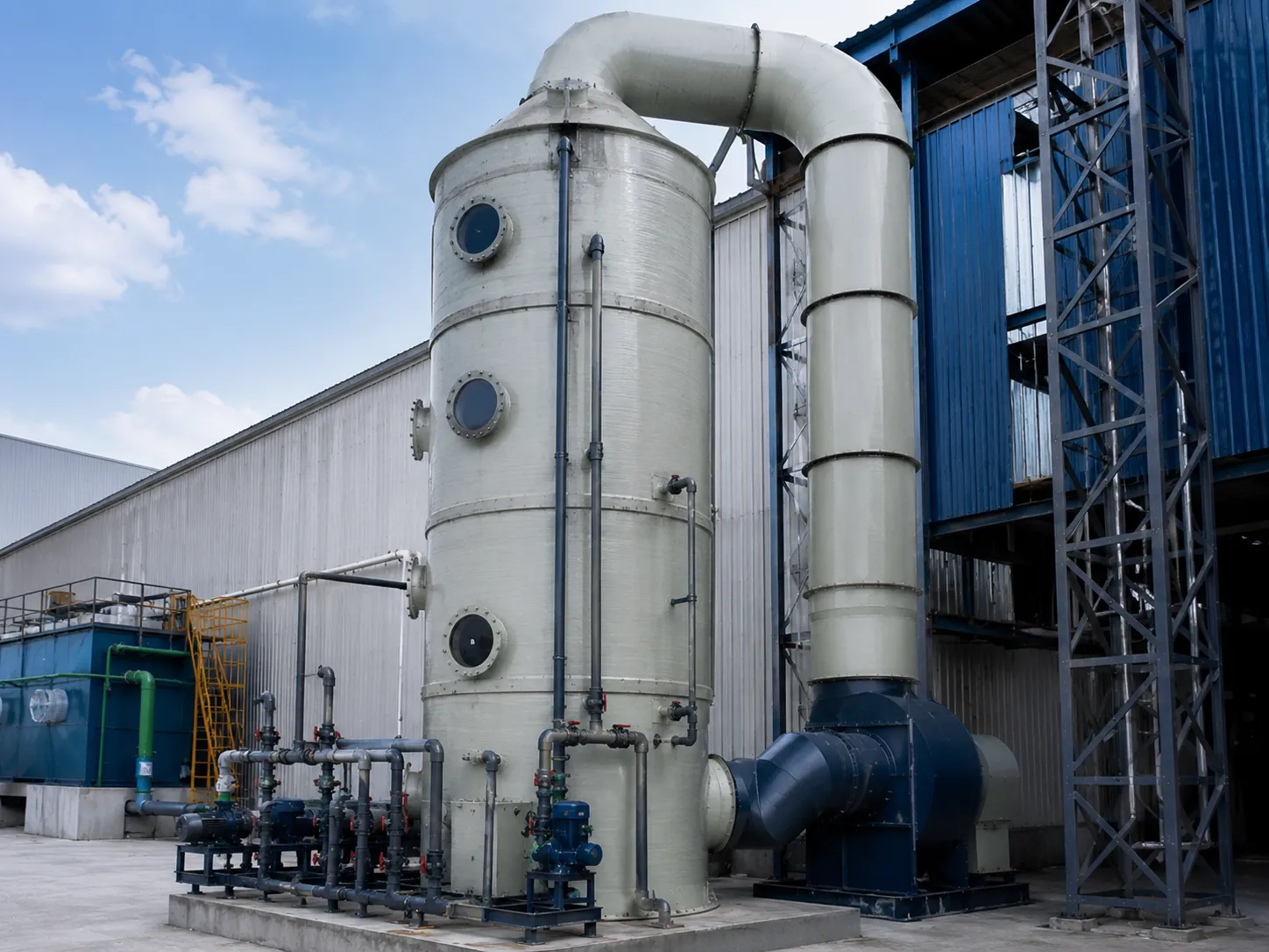 Industrial wet scrubber tower for emission control manufactured by Airvent Systems