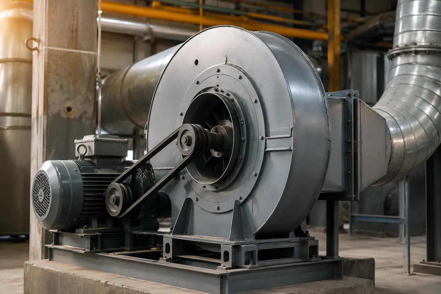 Centrifugal blower with scroll-shaped housing used for high static pressure applications.