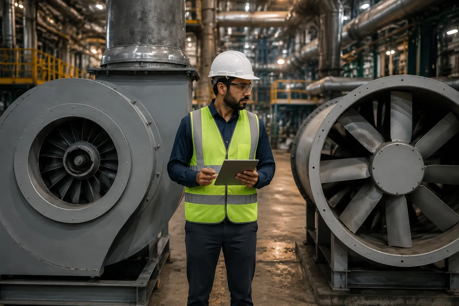 Plant engineer comparing centrifugal blower and axial fan before selecting the right system.