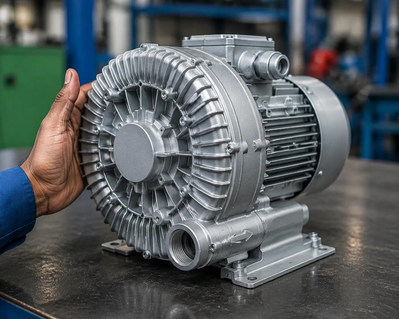 Small high pressure ring blower or side channel blower for laboratory and light industrial use.